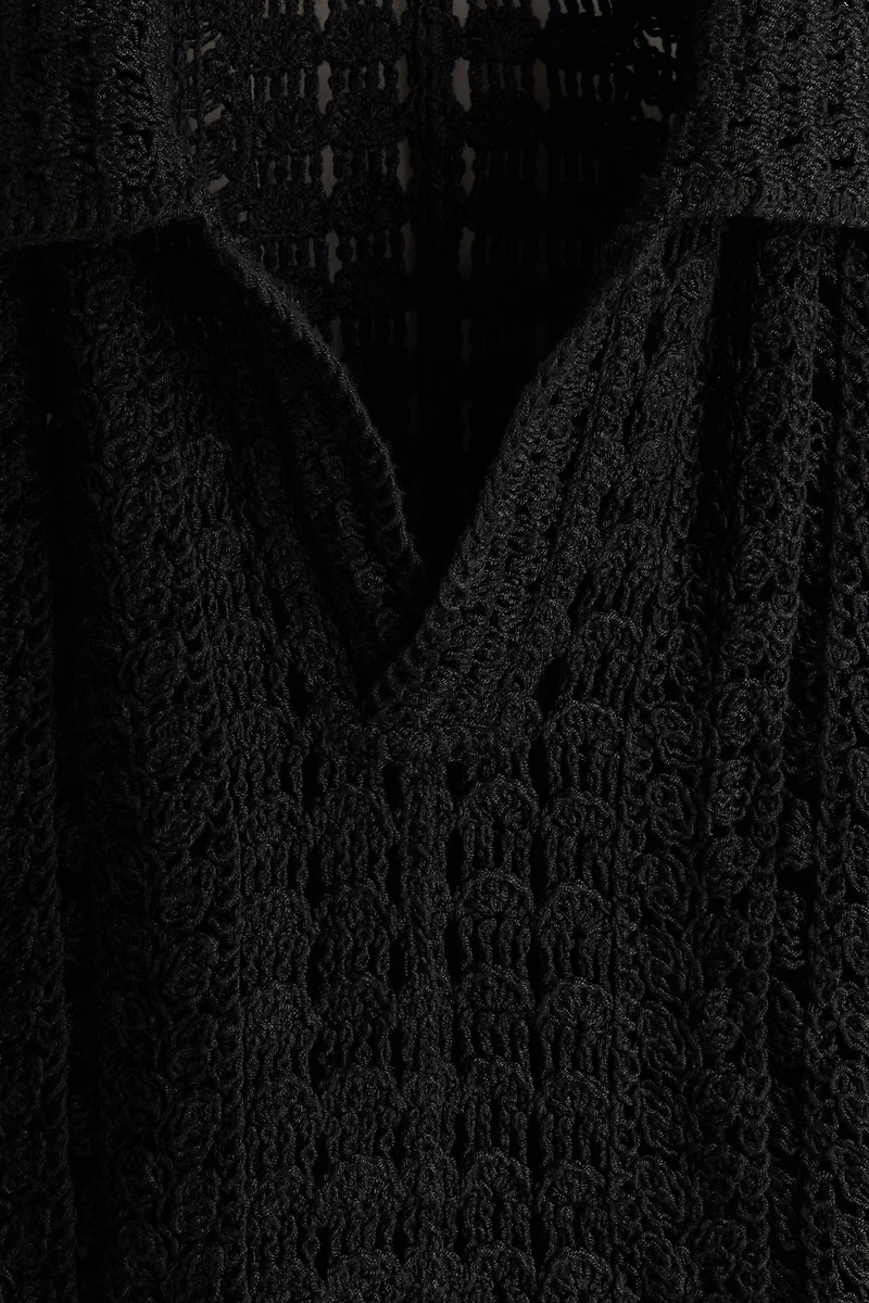 Relaxed-Fit Crochet-Look Polo Shirt