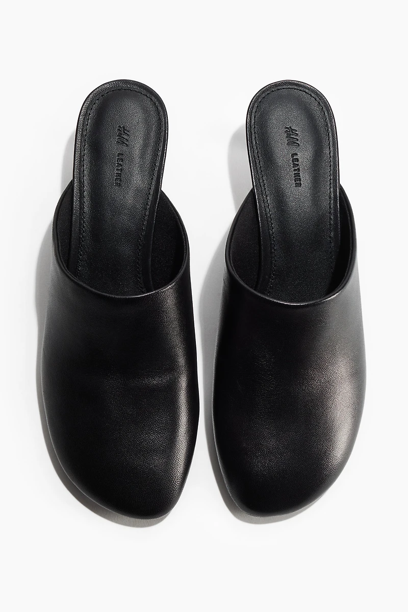 Kitten-Heeled Leather Mules