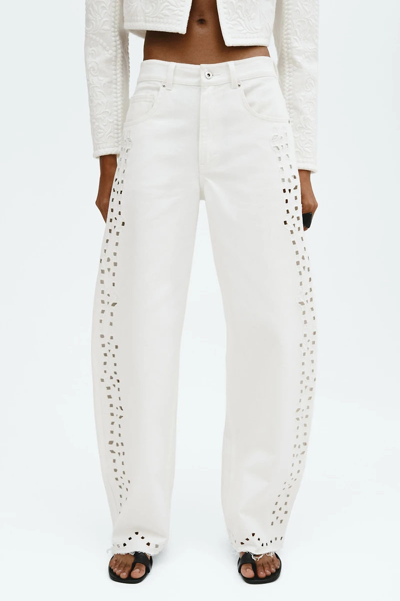 Eyelet-Embroidered Jeans