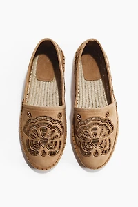 Suede Espadrilles with Eyelet Embroidery
