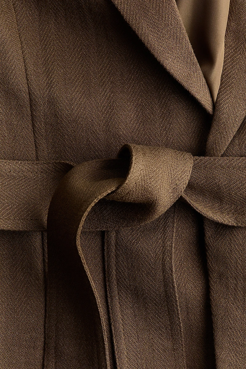 Textured-Weave Tie-Belt Blazer