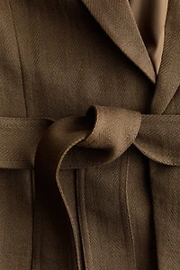 Textured-Weave Tie-Belt Blazer