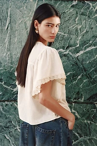 Lace-Detail Cotton Blouse