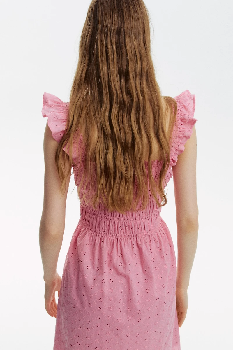 Smocked Dress with Eyelet Embroidery