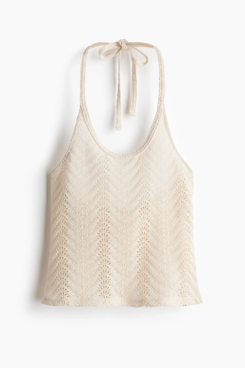 Pointelle-knit Halterneck Top