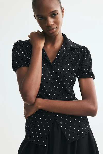 Puff-Sleeved Button-Front Top