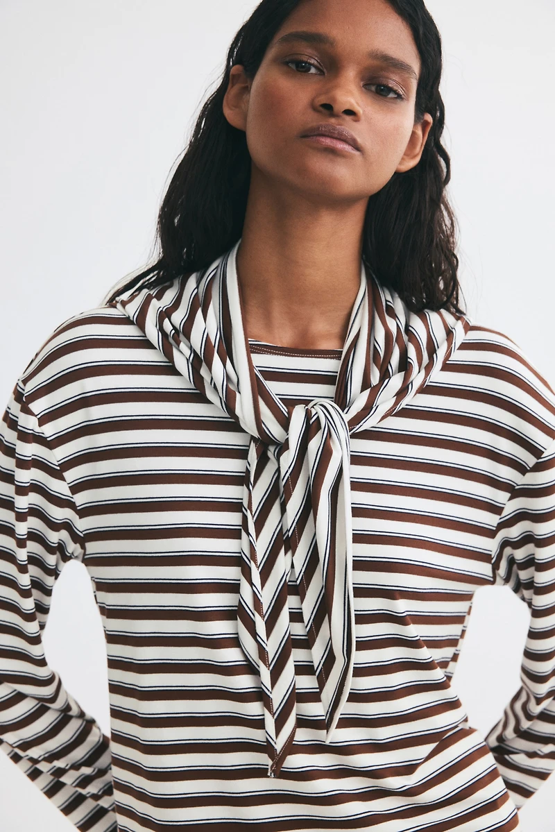 Long-Sleeved Scarf-Collar Top
