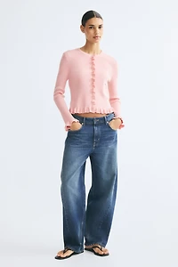 Ruffled Rib-Knit Cardigan