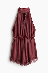 Lace-Trimmed Halterneck Romper