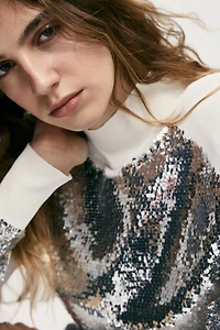 Sequined Top with Shoulder Pads