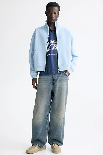 Chandail carré ample molleton à fermeture éclair