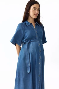 MAMA Tie-Belt Denim Dress
