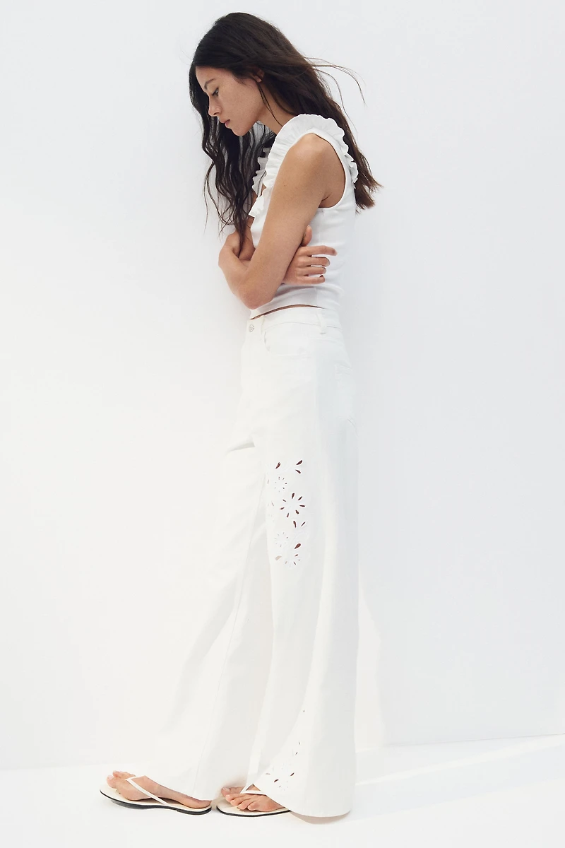 Pants with Eyelet Embroidery