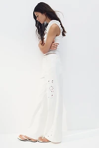 Pants with Eyelet Embroidery