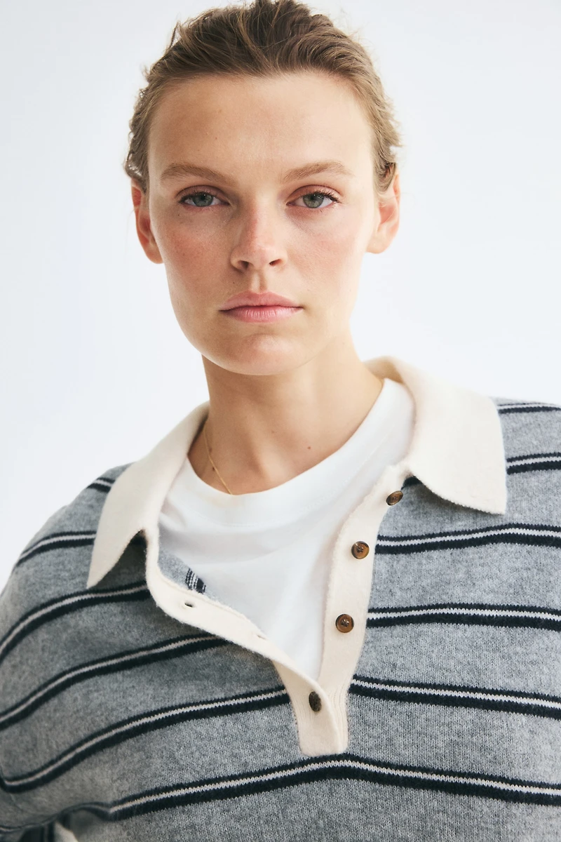 Oversized Fine-Knit Polo Shirt