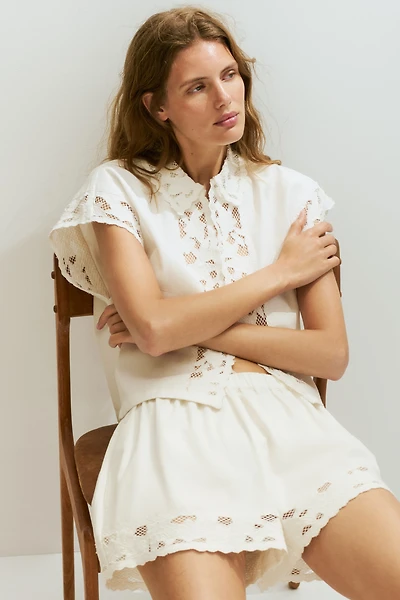 Lace-Trimmed Cotton Twill Shorts