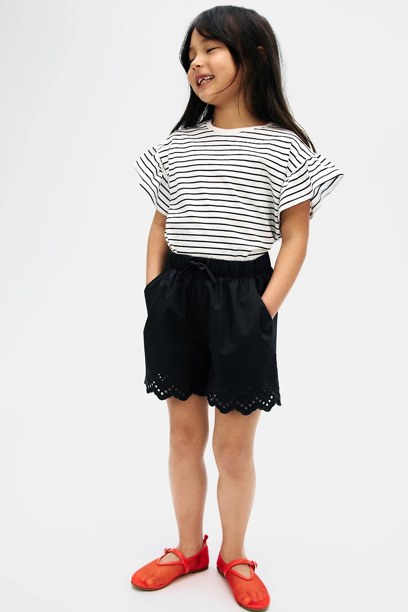 Cotton Shorts with Eyelet Embroidery
