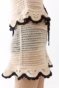 Flounced Crochet-Look Shorts