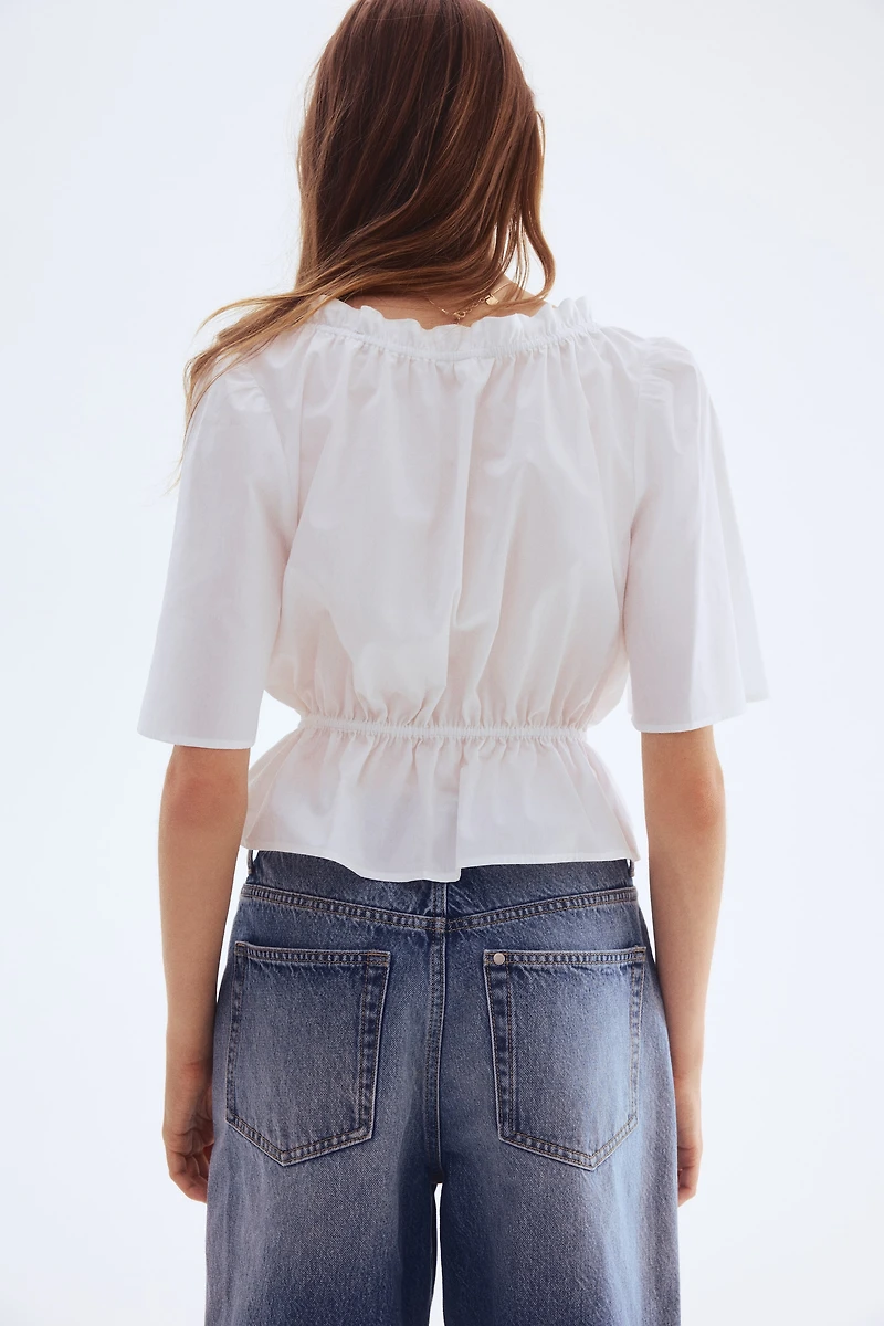 Ruffle-Trimmed Cotton Blouse