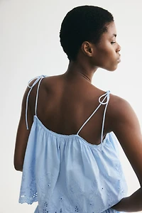 Eyelet-Embroidered Top with Tie Shoulder Straps