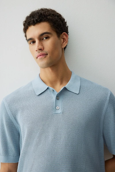 Regular-Fit Hole-Knit Polo Shirt