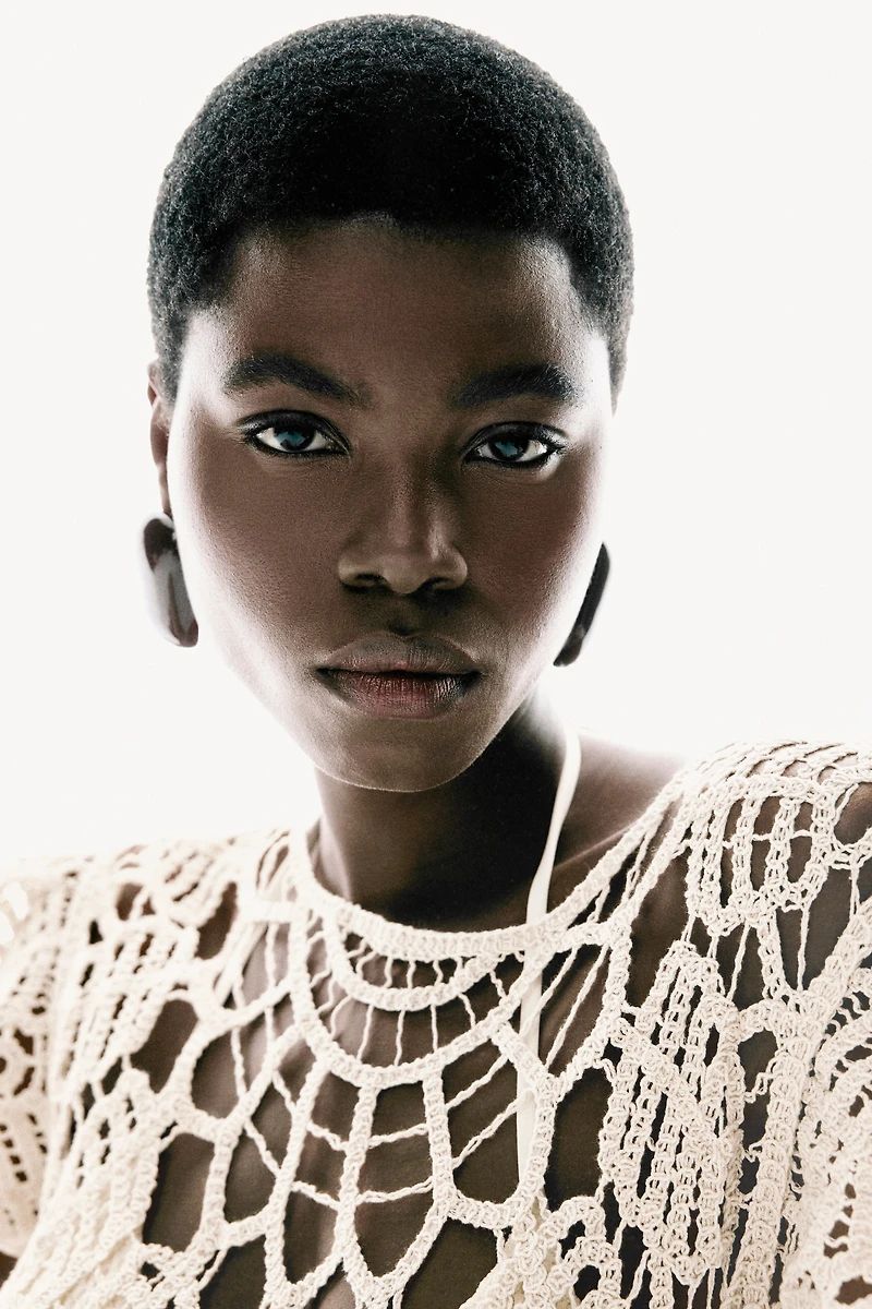 Flutter-Sleeved Crochet-Look Dress