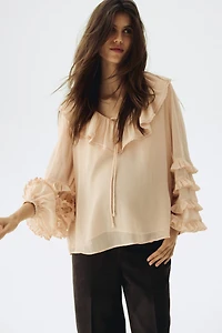 MAMA Ruffle-Trimmed Chiffon Blouse