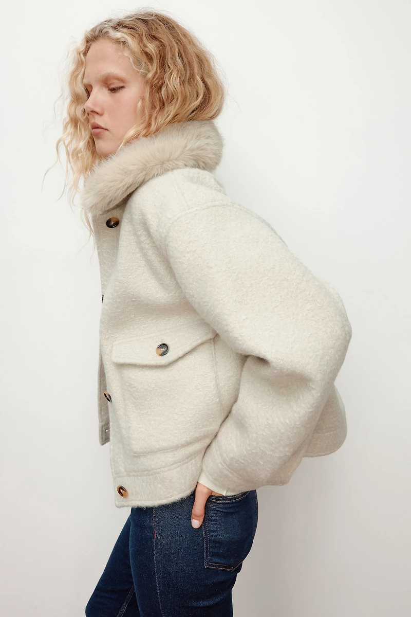 Twill Jacket with Fluffy Collar