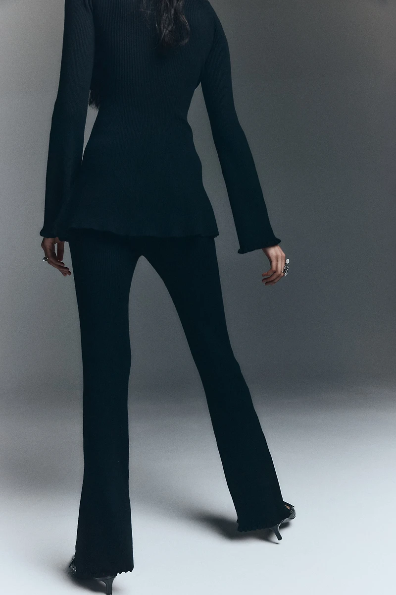 Flared Rib-Knit Pants