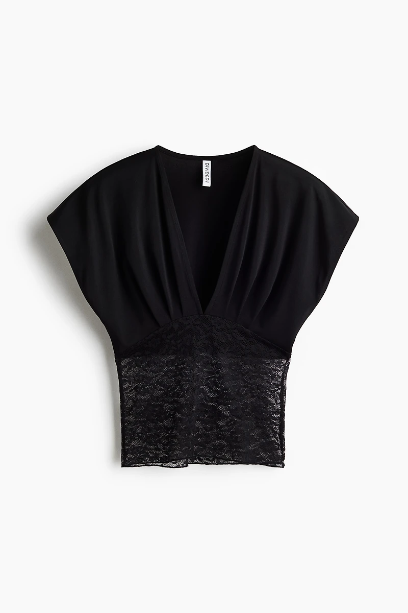 Dual-Fabric Draped Top