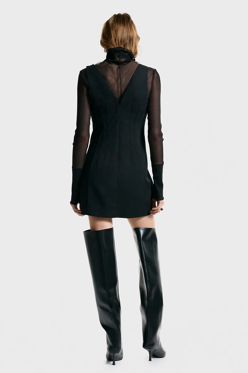 Defined-Waist V-Neck Dress