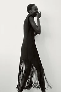 Fringed Dress with Shoulder Pads