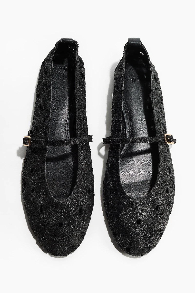 Straw Mary Jane Flats