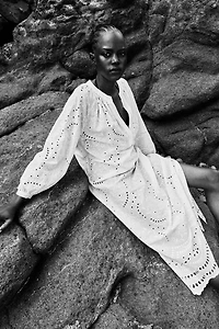 Eyelet-Embroidered Dress with Tie Belt