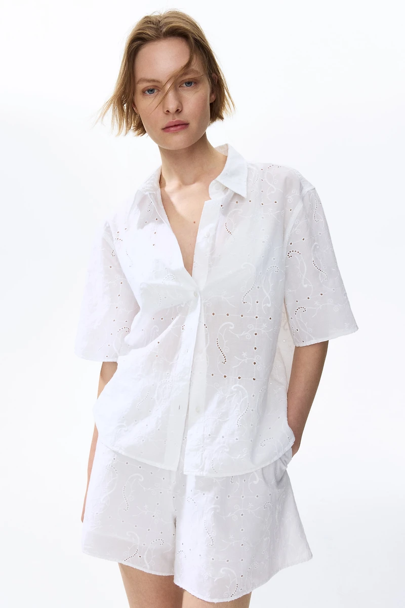 Oversized Eyelet-Embroidered Shirt