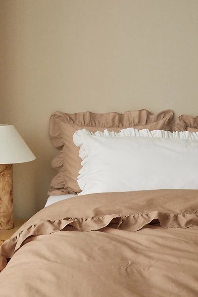 Ruffle-Trimmed Cotton Cushion Cover