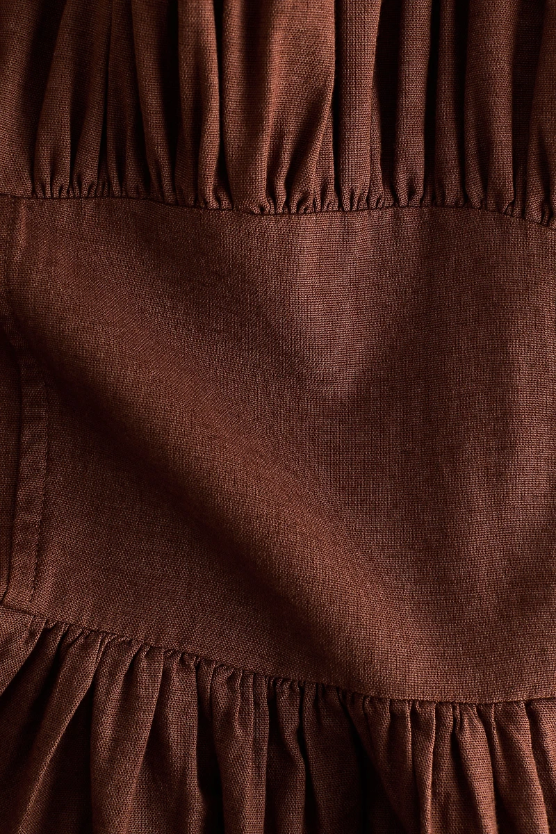 Ruched Linen-Blend Dress