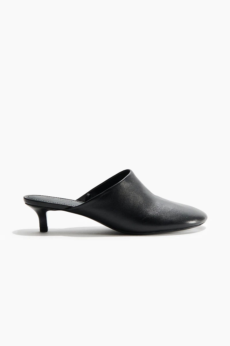 Kitten-Heeled Leather Mules