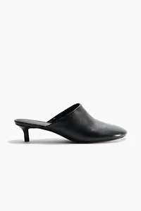 Kitten-Heeled Leather Mules