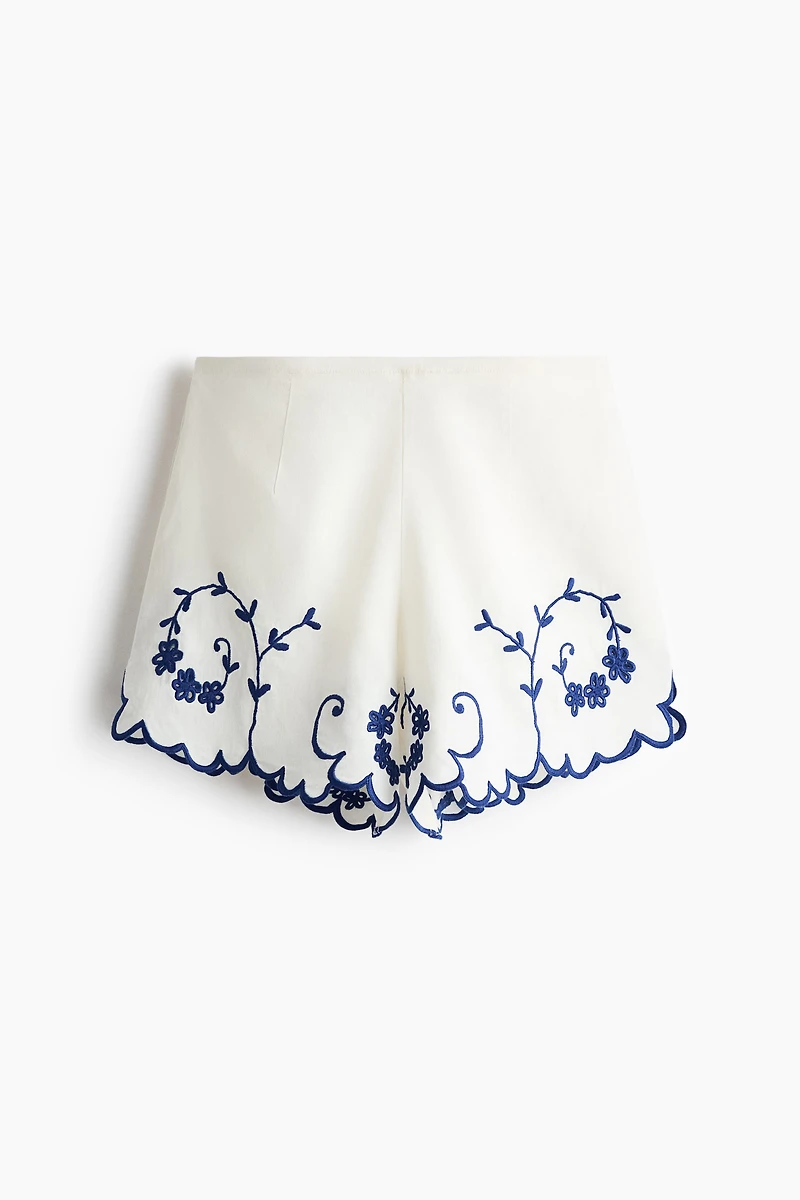 Linen-Blend Shorts with Embroidery