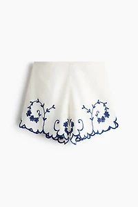 Linen-Blend Shorts with Embroidery
