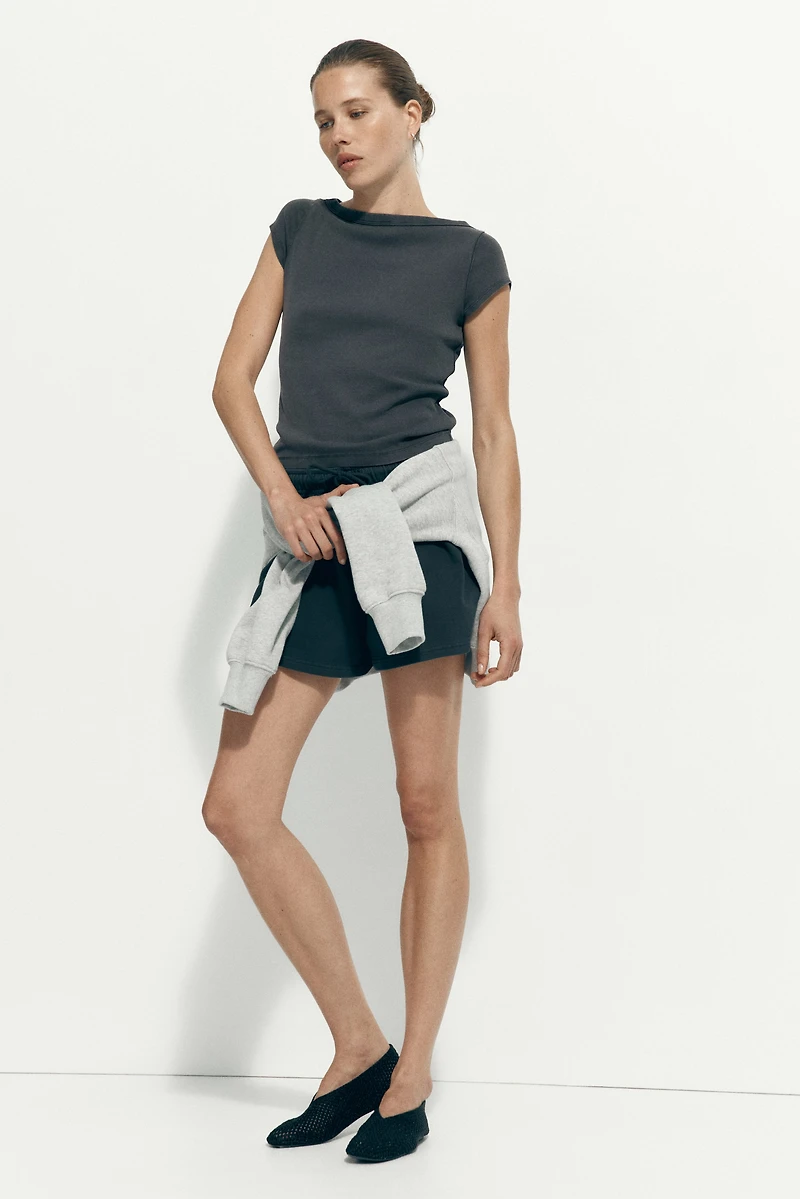 Rib-Knit Boat-Neck Top