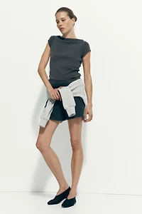 Rib-Knit Boat-Neck Top