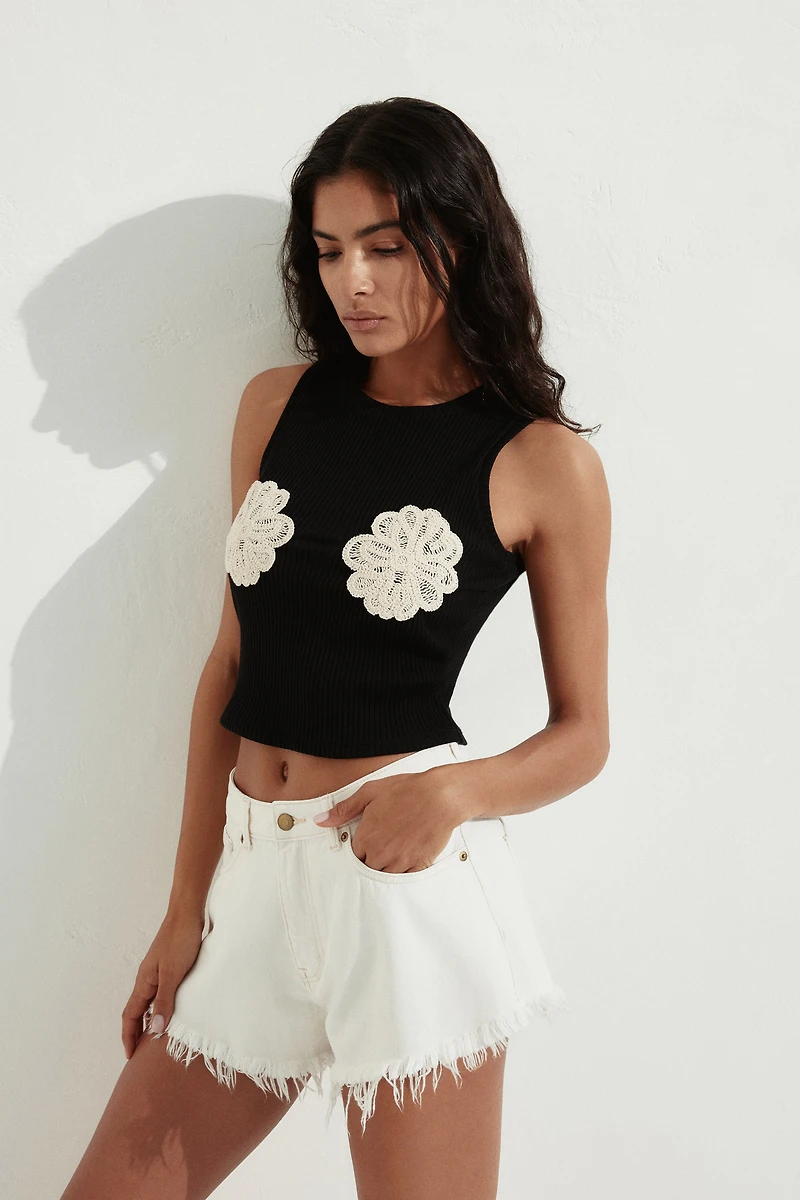 Appliquéd Cropped Tank Top