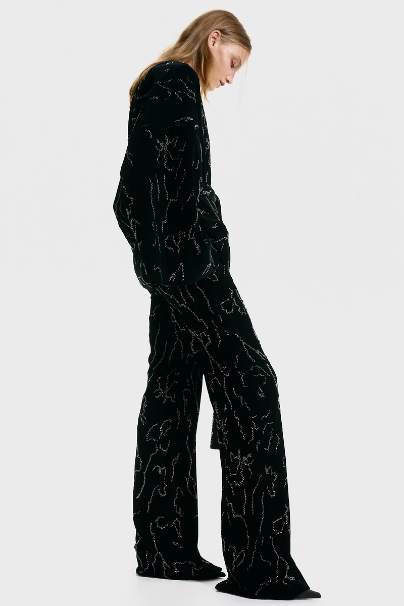 Embroidered Velvet Pants