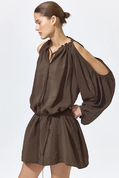 Balloon-Sleeved Open-Shoulder Dress