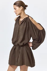 Balloon-Sleeved Open-Shoulder Dress