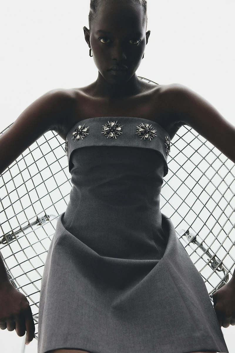 Rhinestone-Embellished Bandeau Dress