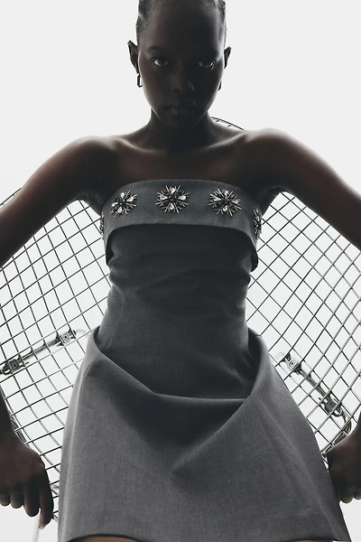 Rhinestone-Embellished Bandeau Dress