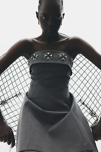 Rhinestone-Embellished Bandeau Dress